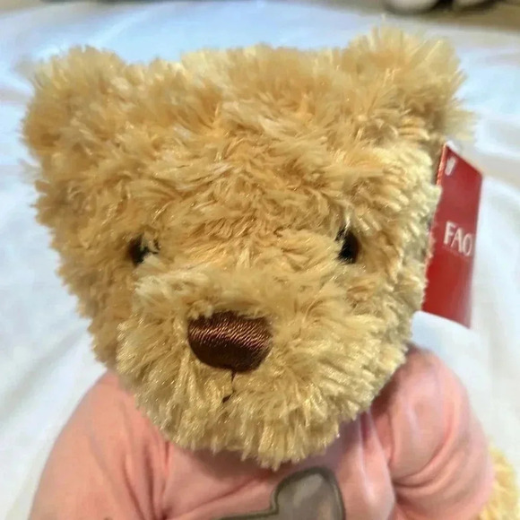 FAO Schwarz Teddy Bear Plush Pink Dress Silver Heart Toys R Us 2011 New - Picture 2 of 6